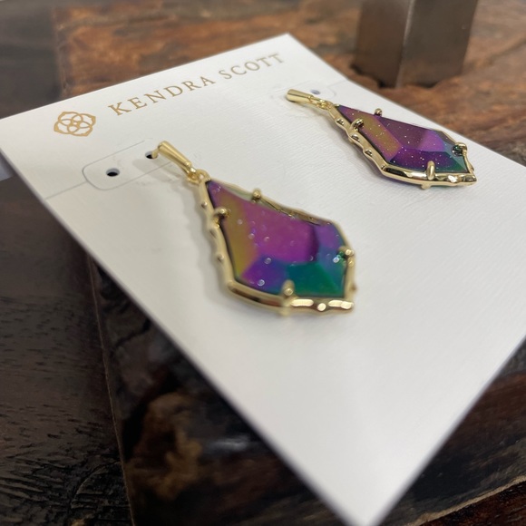 NWT Kendra Scott Faceted Alex Gold Drop Earrings in Iridescent Blue Goldstone! - Picture 2 of 5